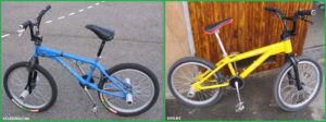 My old BMX Flatland bikes blue O.G. Essence and yellow O.G. Balance